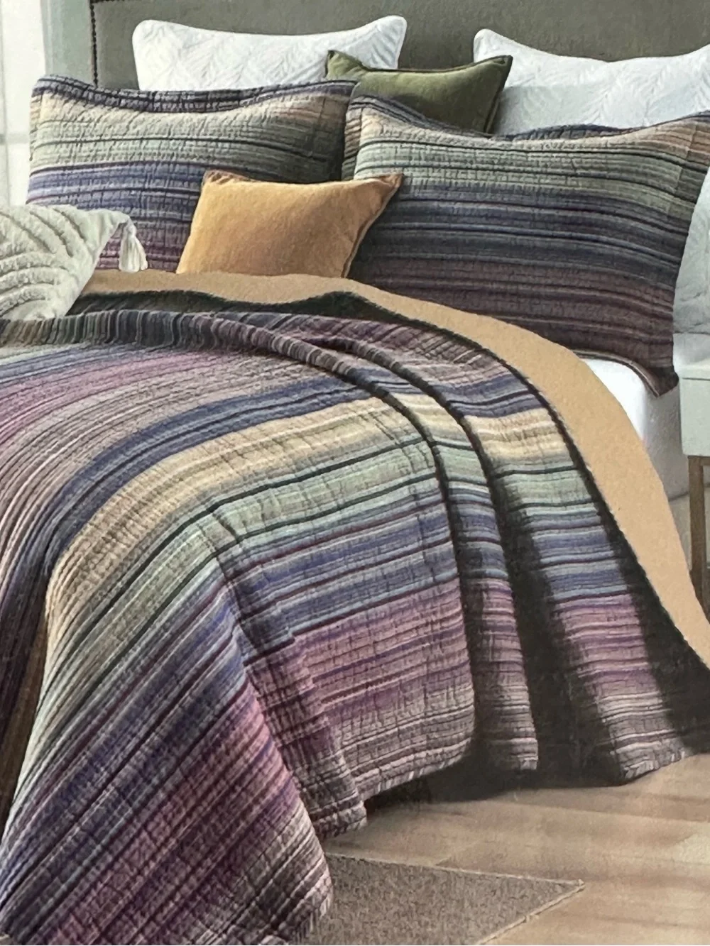 Striped Multicolor Luxury Cotton King Quilted Pillow Shams Set New in packet